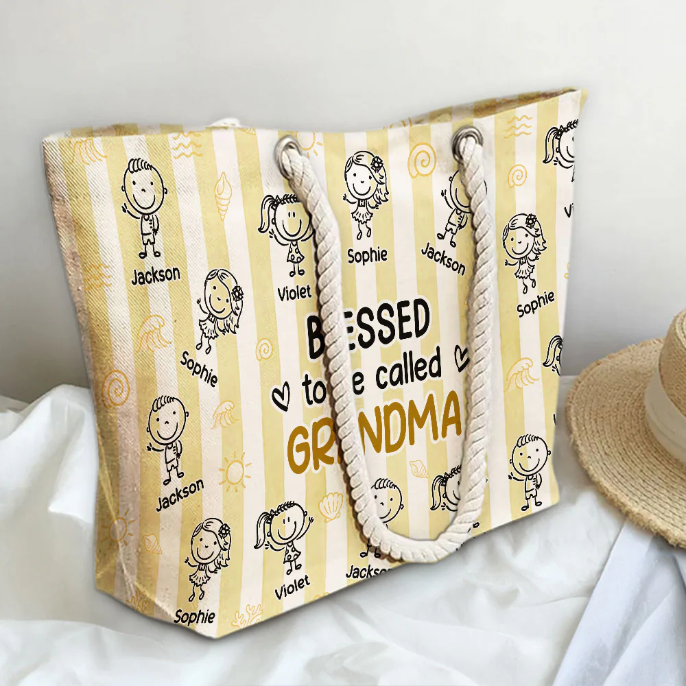 Blessed To Be Call Grandma - Personalized Custom Beach Bag - Image 4