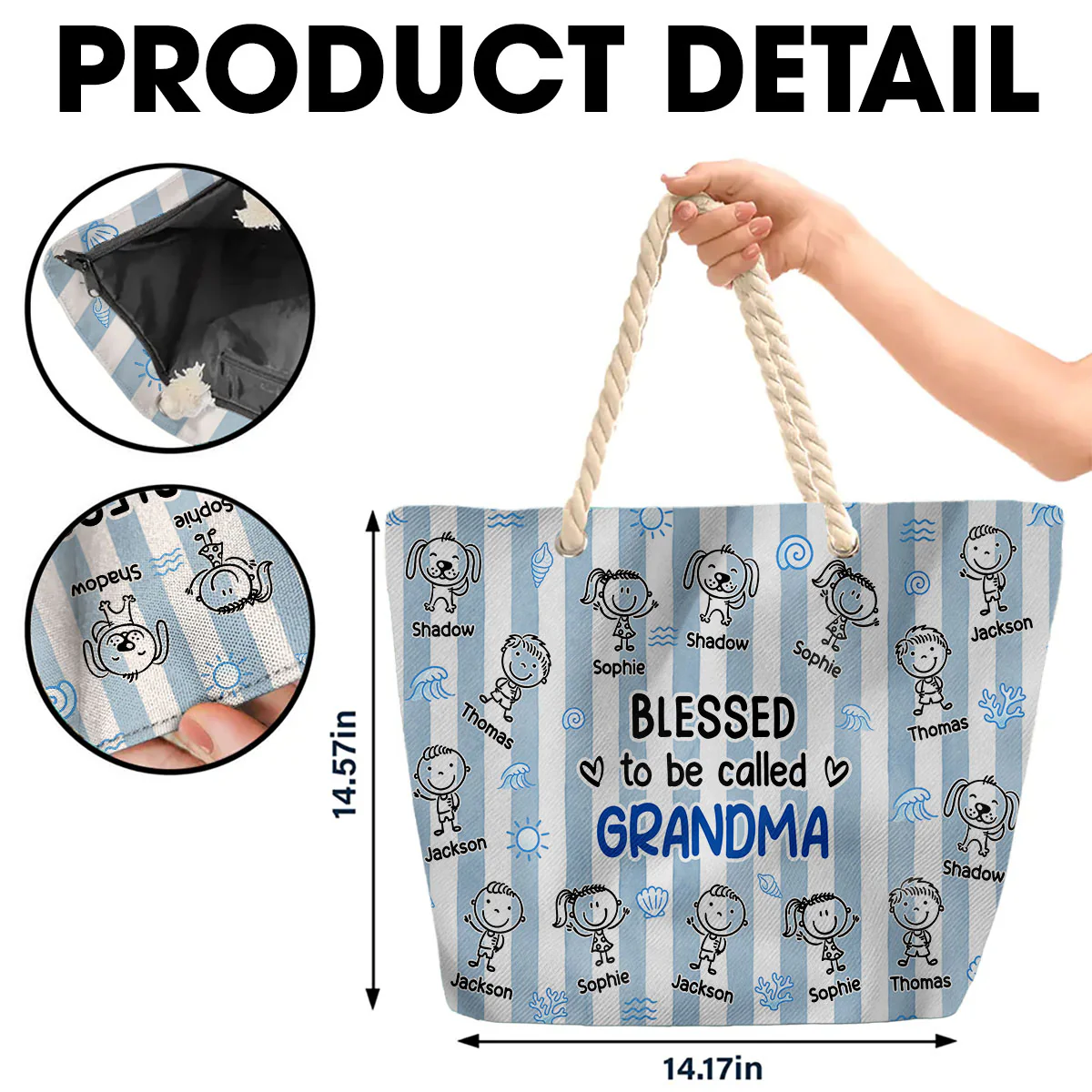 Blessed To Be Call Grandma - Personalized Custom Beach Bag - Image 6