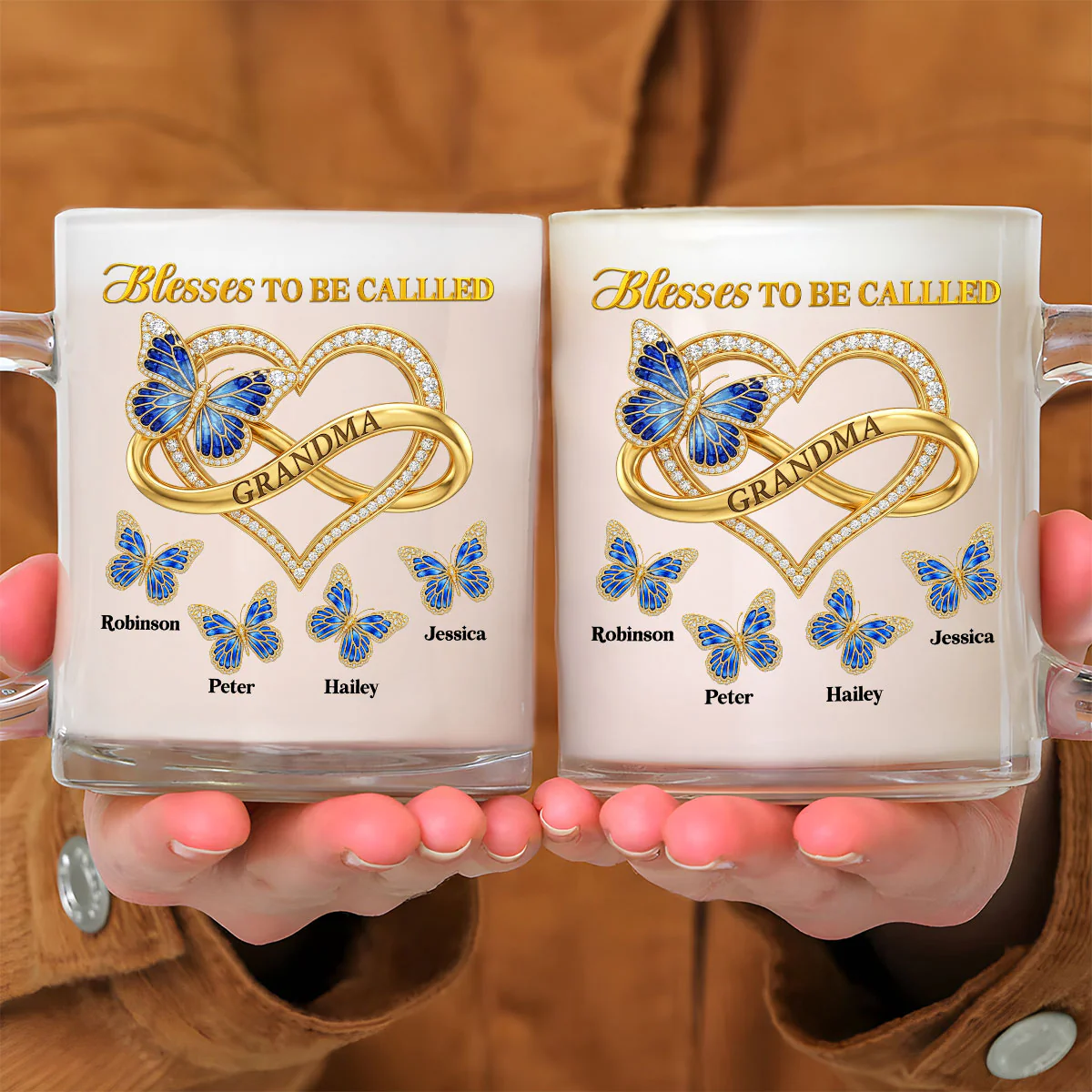 Blessed To Be Called Grandma Ver Glitter - Personalized Custom Glass Mug - Image 2