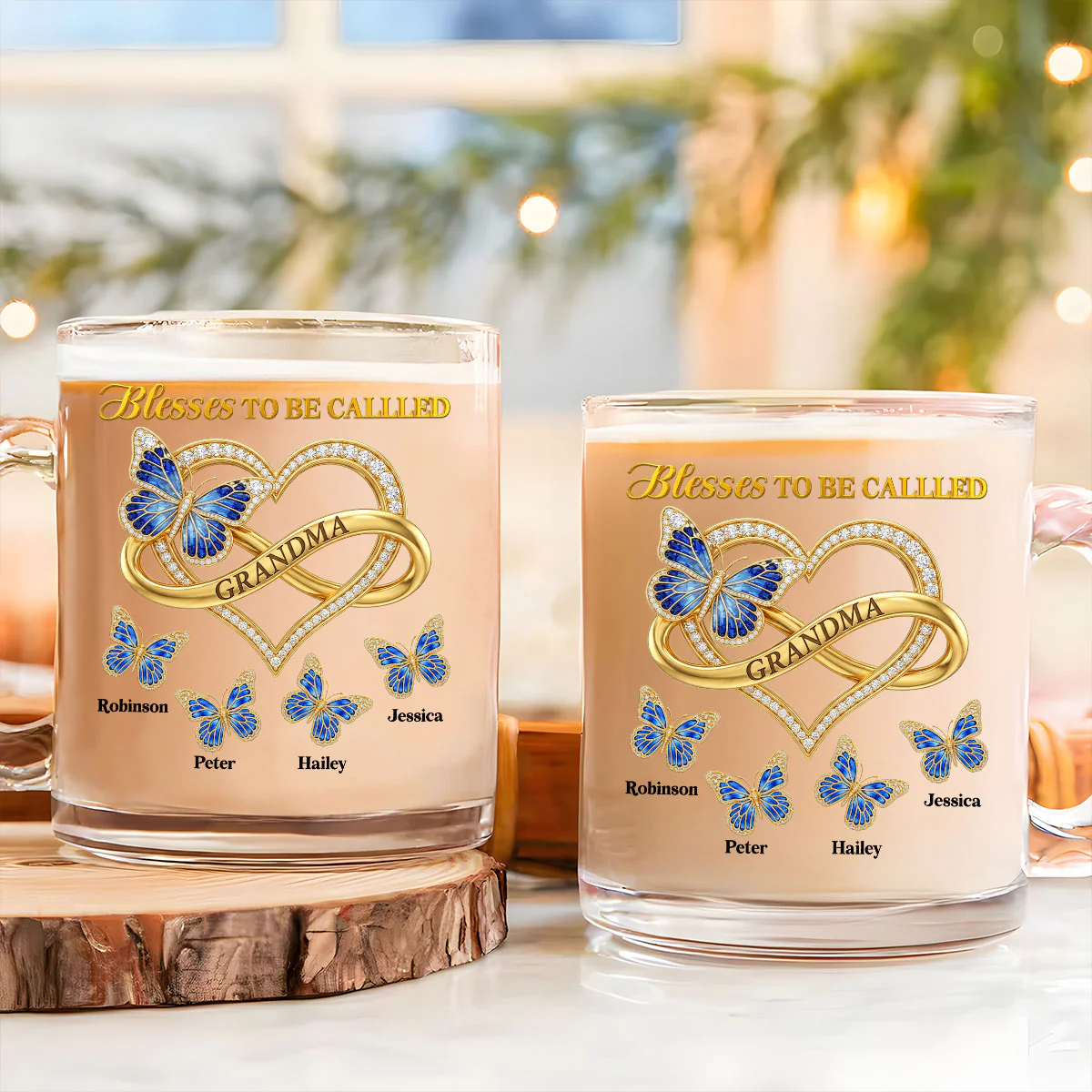 Blessed To Be Called Grandma Ver Glitter - Personalized Custom Glass Mug - Image 3