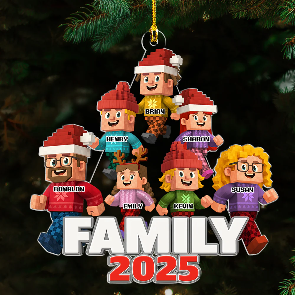 Blocky Voxel Family Christmas Tree - Personalized Custom Acrylic Ornament - Image 4