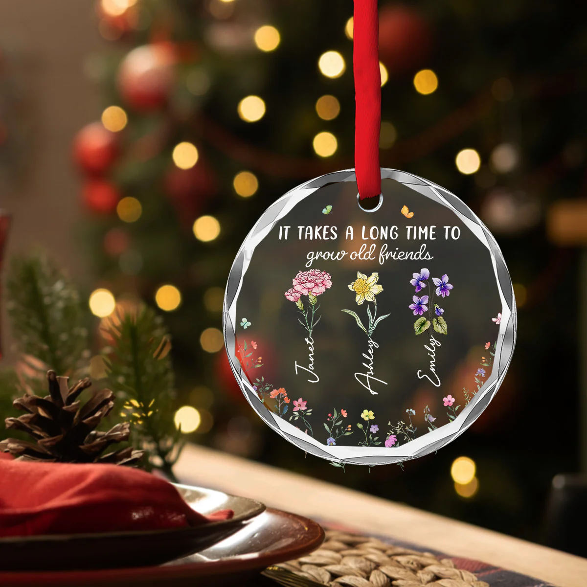 Bloom Where Friendship Is Planted - Personalized Custom Glass Ornament - Image 4