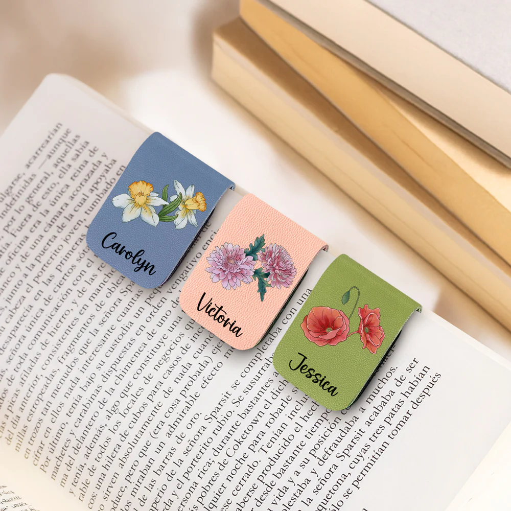 Blooming Flowers - Personalized Custom Leather Bookmark - Image 5