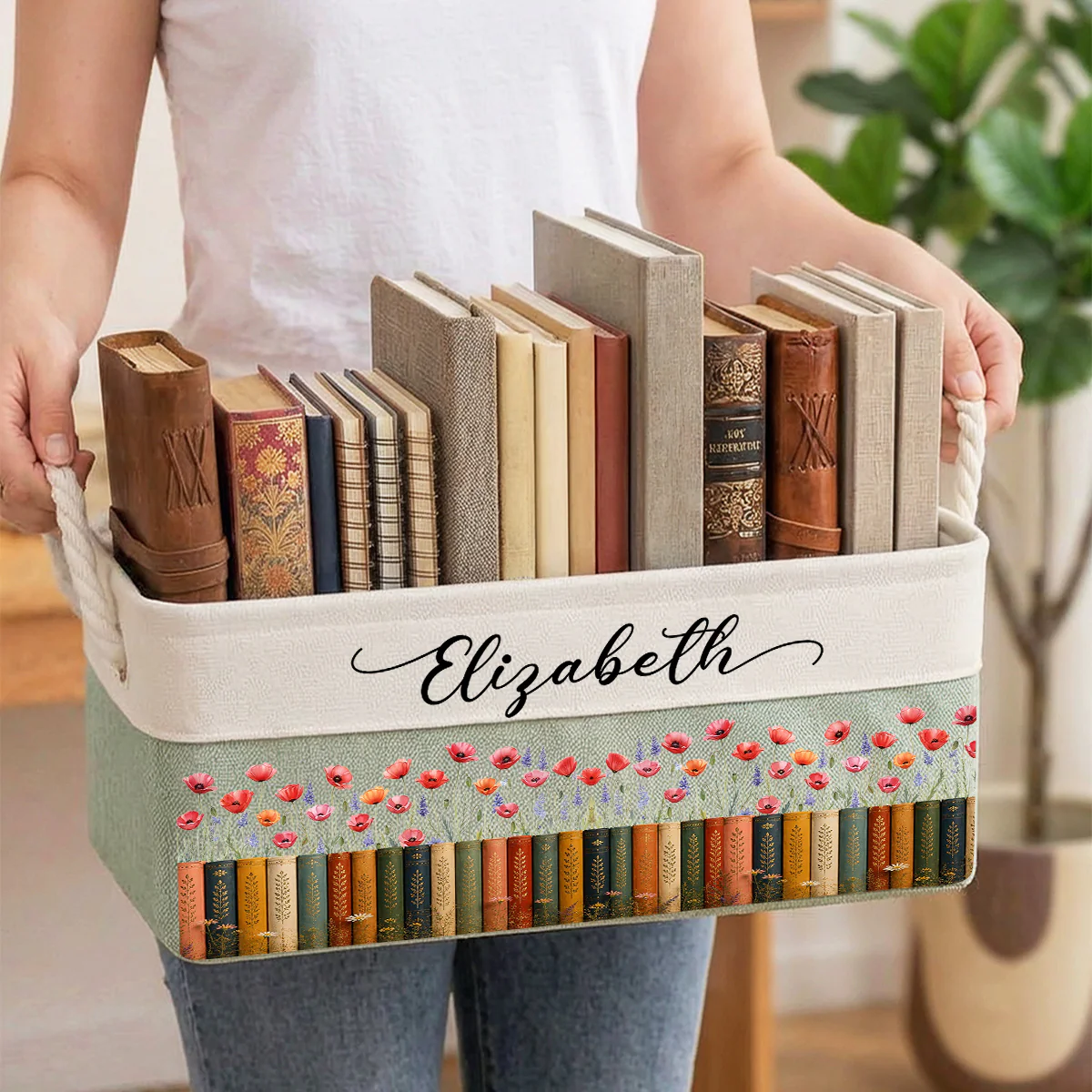 Bookshelf Flower Garden - Personalized Custom Storage Basket - Image 2