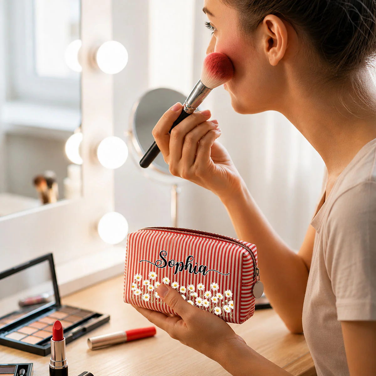 Born To Bloom - Personalized Custom Seersucker Print Makeup Bag - Image 6