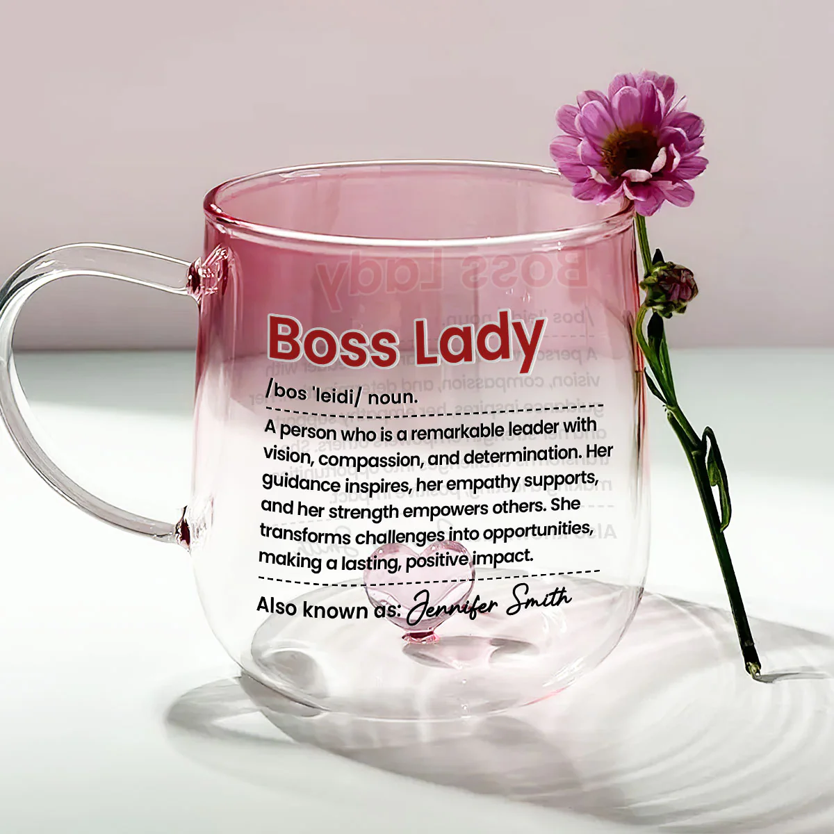 Boss Lady - Personalized Custom Pink Gradient Glass Mug - Image 2