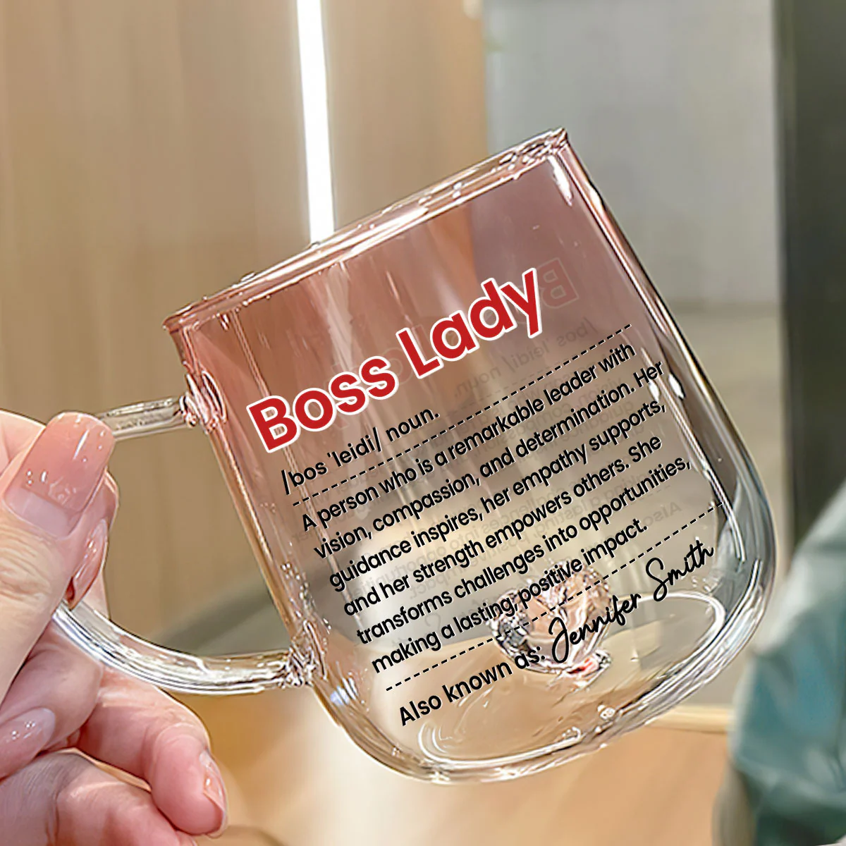 Boss Lady - Personalized Custom Pink Gradient Glass Mug - Image 3
