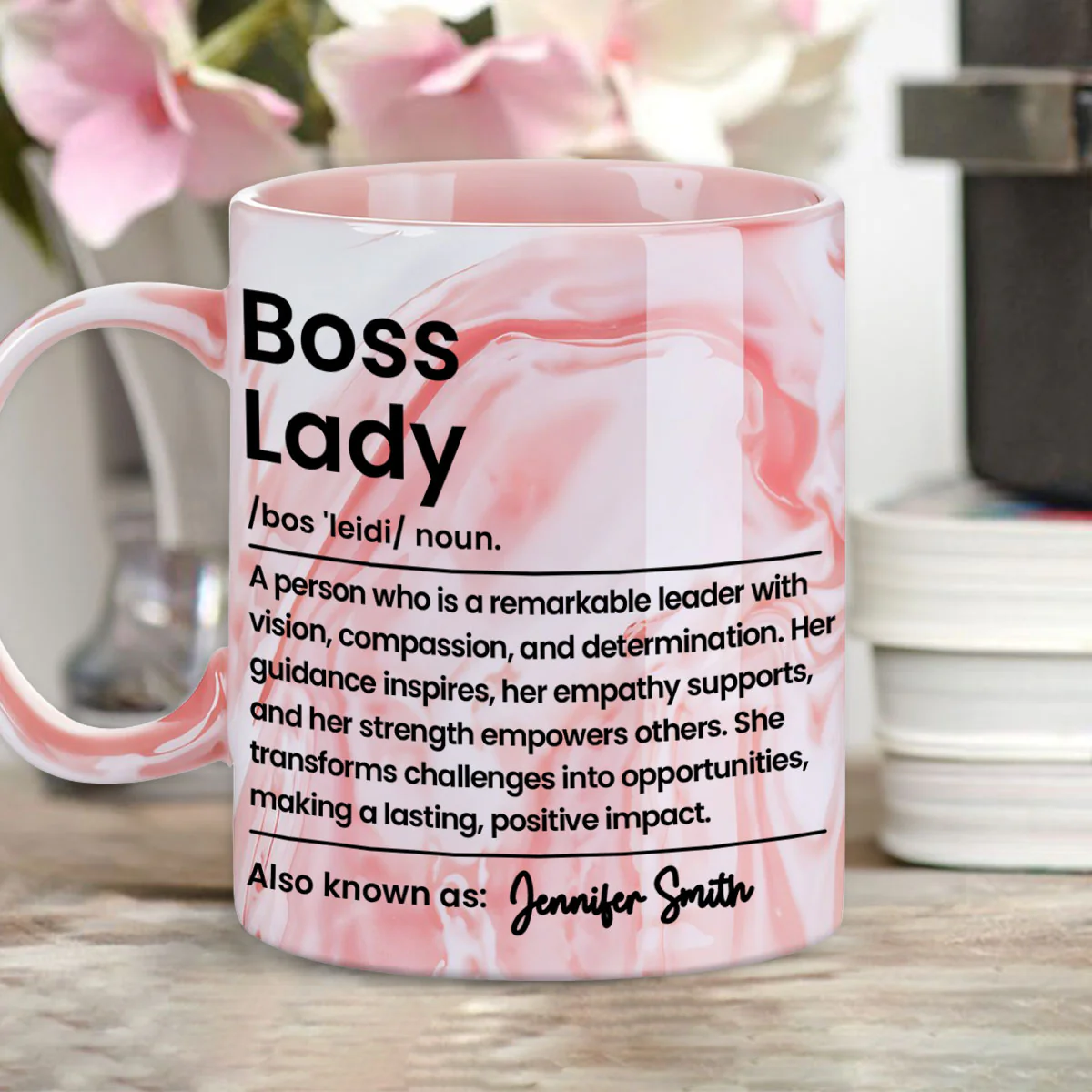 Boss Lady - Personalized Custom Pink Marble Mug - Image 5