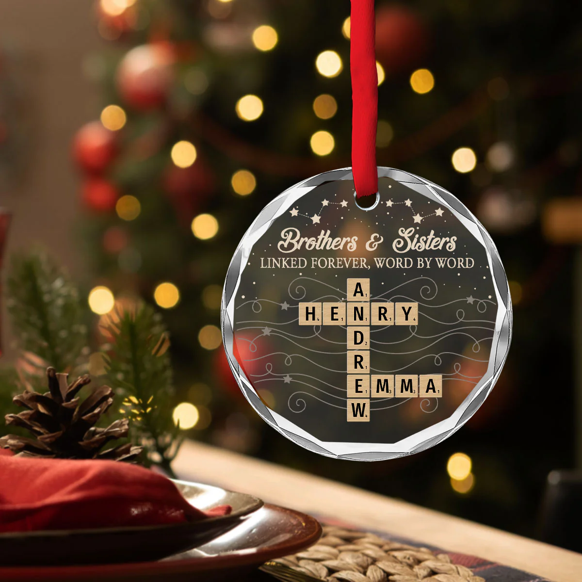 Brother And Sister Linked Forever Always - Personalized Custom Glass Ornament - Image 4