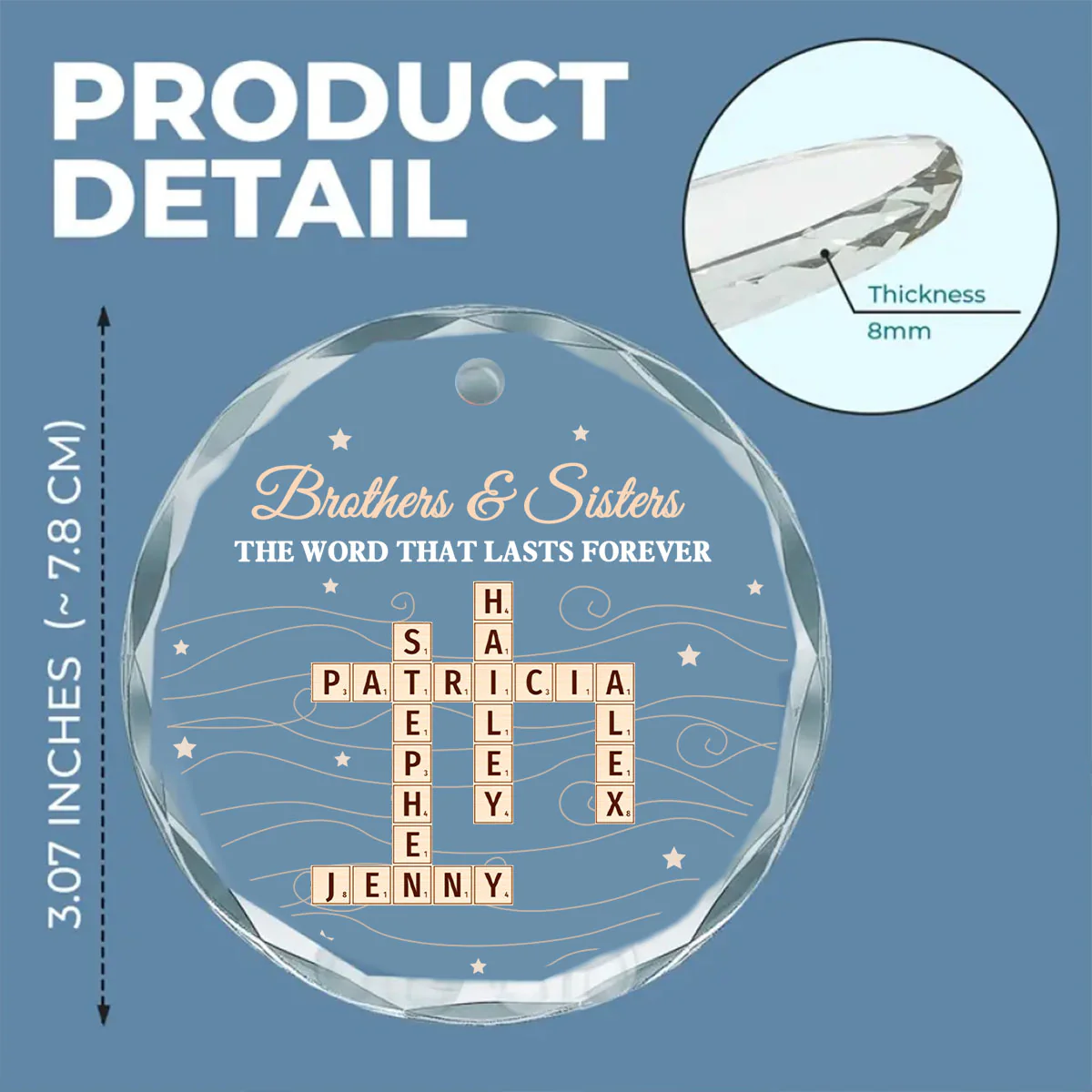Brother And Sisters Word By Word - Personalized Custom Glass Ornament - Image 3