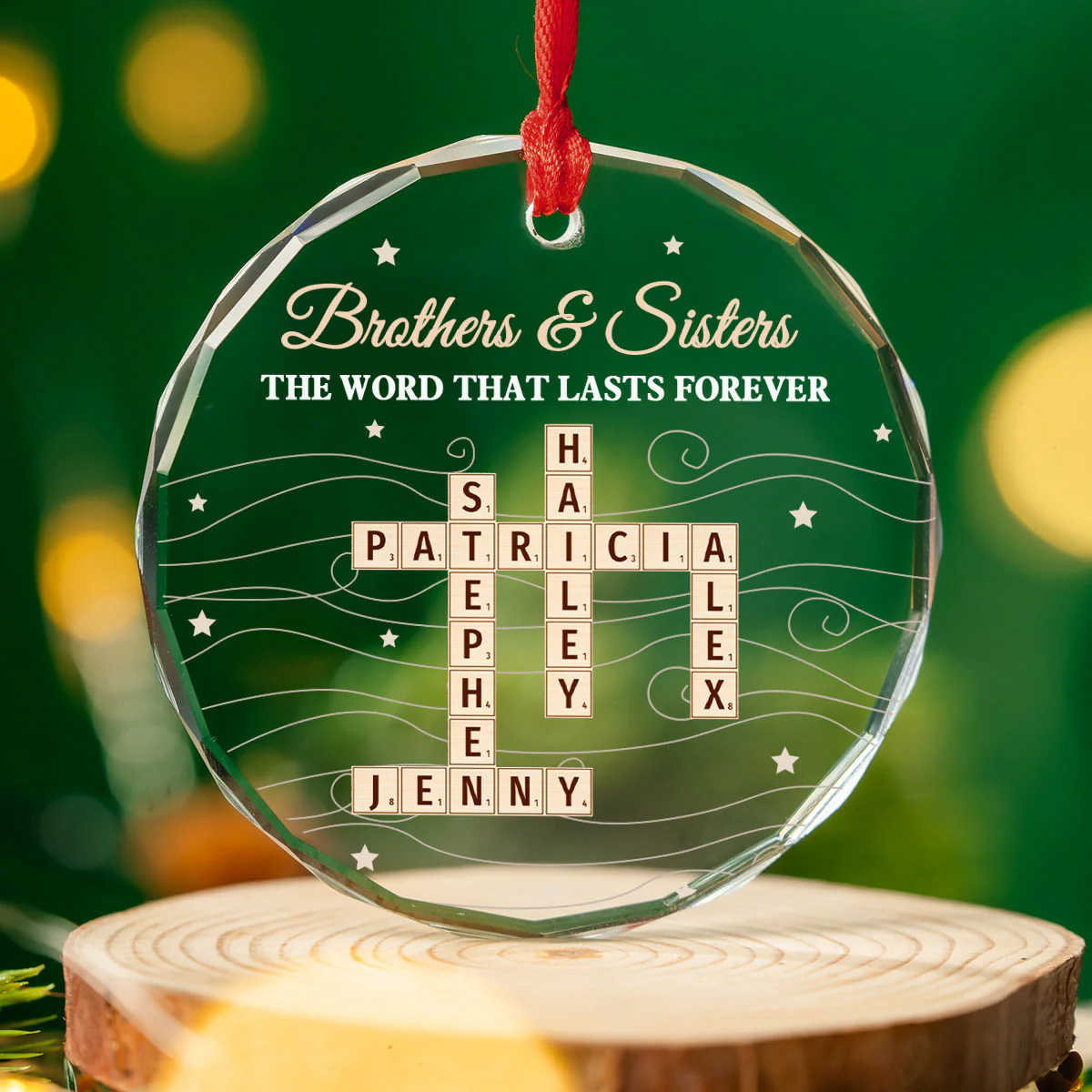 Brother And Sisters Word By Word - Personalized Custom Glass Ornament - Image 4