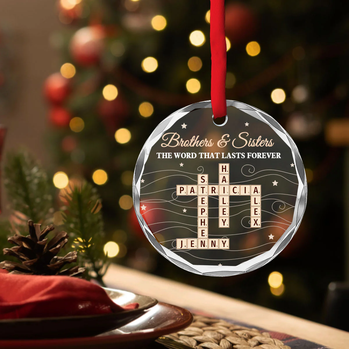 Brother And Sisters Word By Word - Personalized Custom Glass Ornament - Image 7