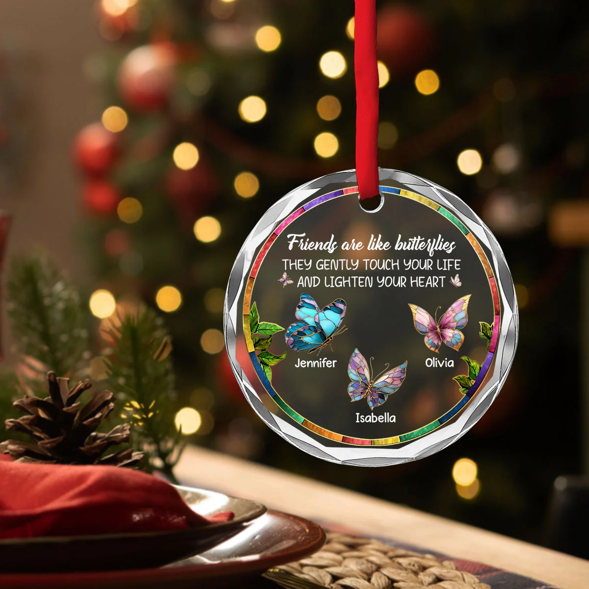 Butterfly Friends - Personalized Custom Glass Ornament - Image 2
