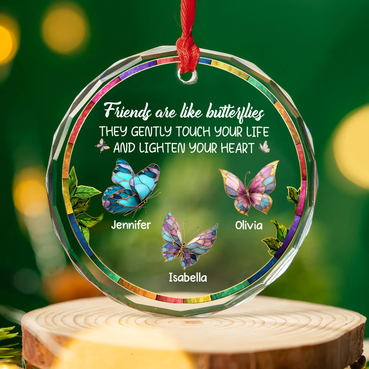 Butterfly Friends - Personalized Custom Glass Ornament - Image 3