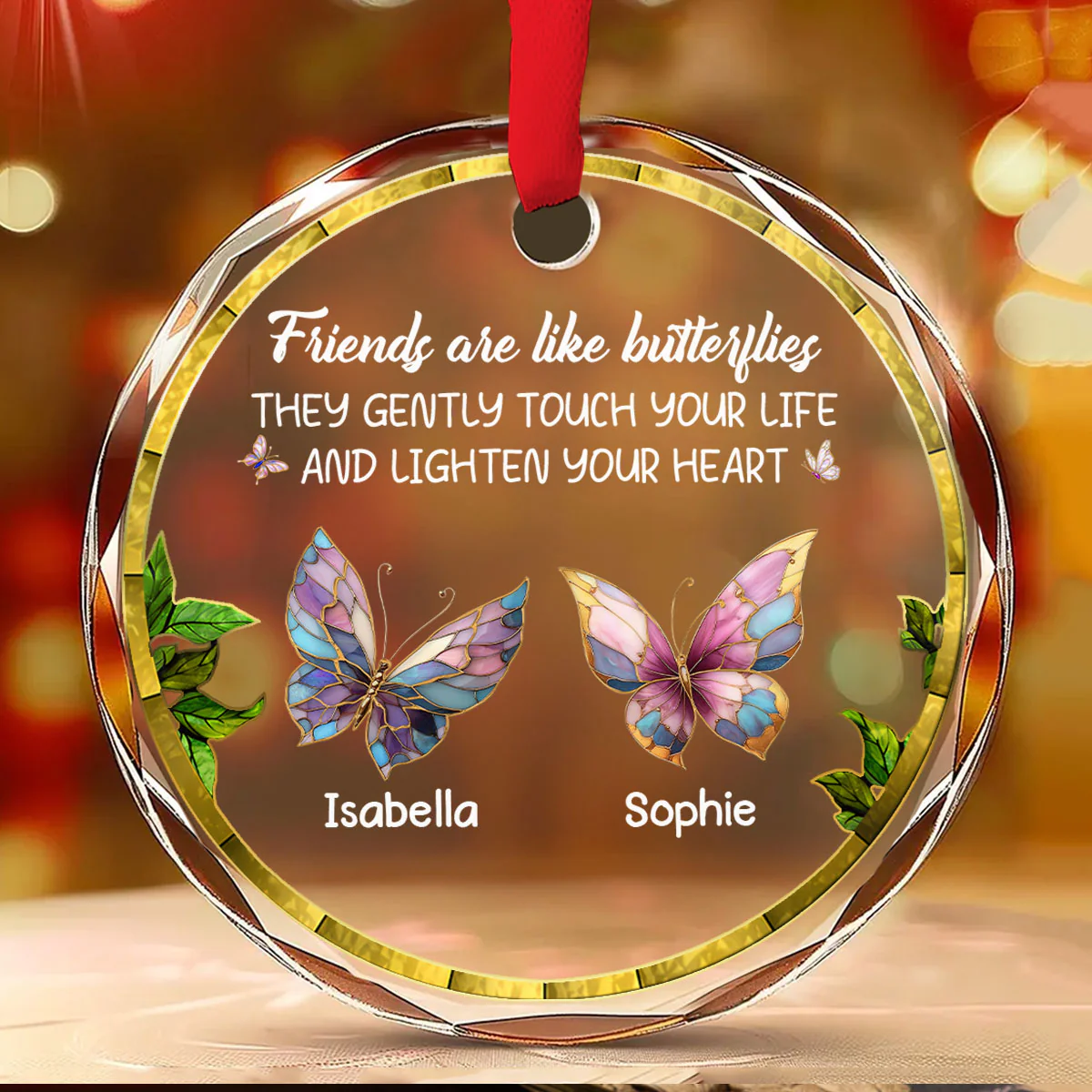 Butterfly Friends - Personalized Custom Glass Ornament - Image 4