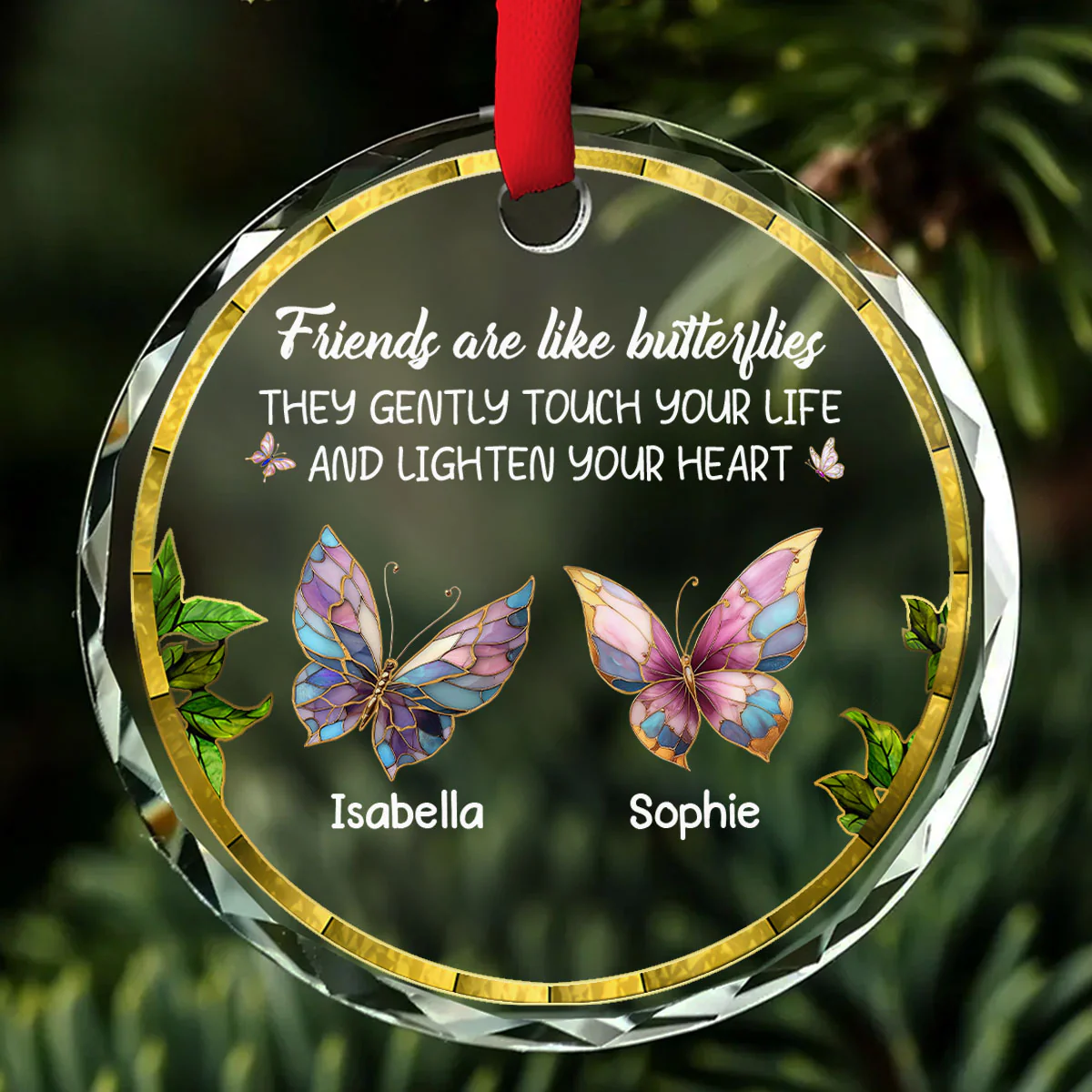 Butterfly Friends - Personalized Custom Glass Ornament - Image 5
