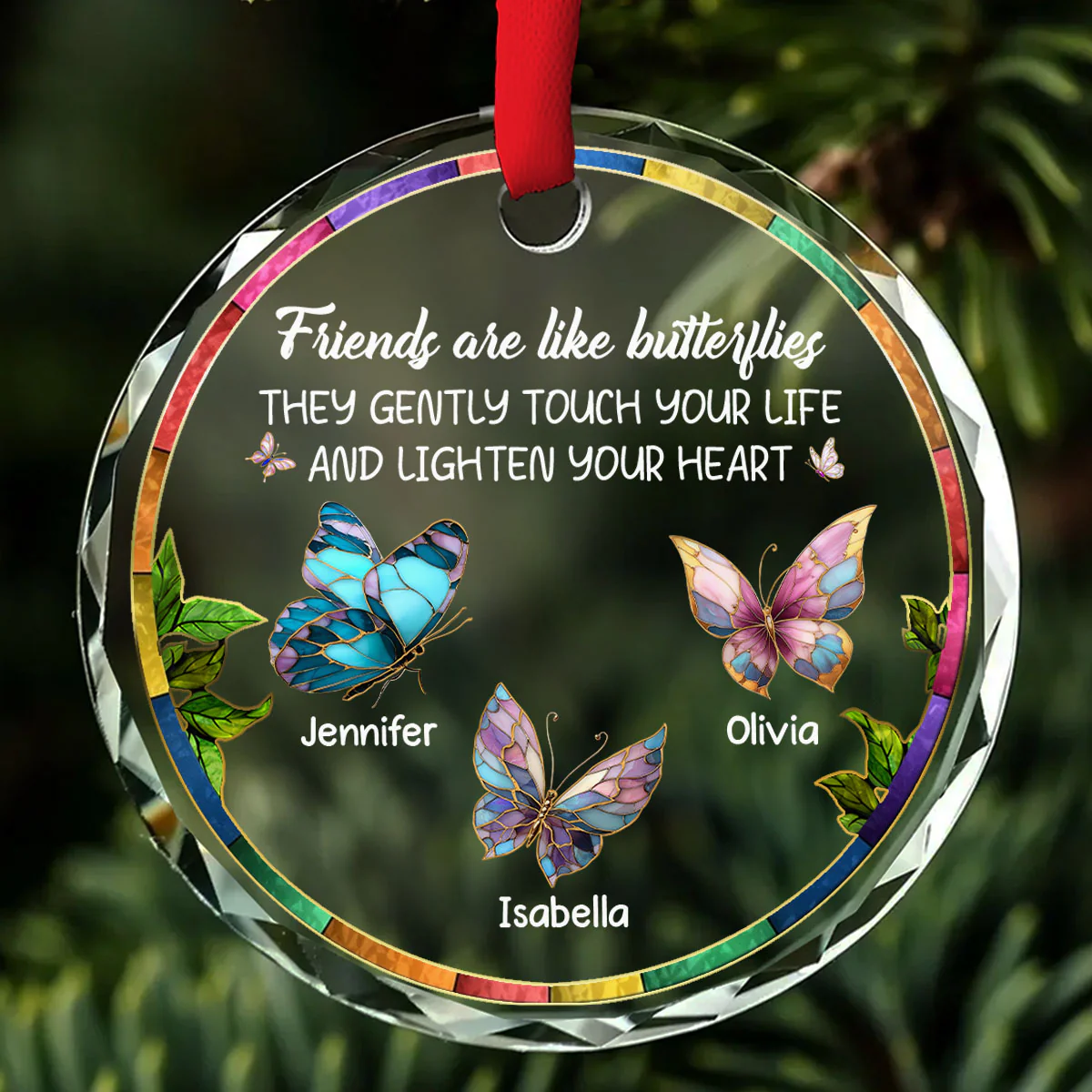 Butterfly Friends - Personalized Custom Glass Ornament - Image 6