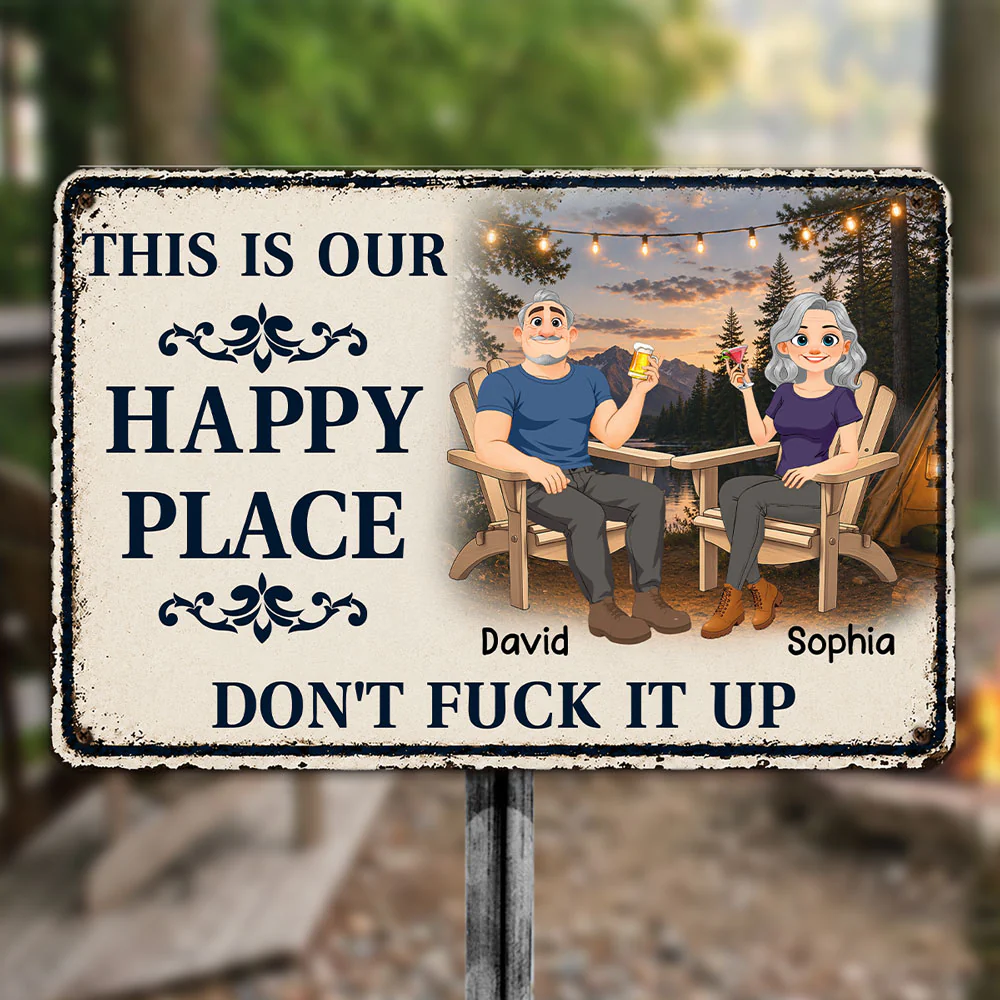 Camping Is Our Happy Place - Personalized Custom Metal Sign - Image 4