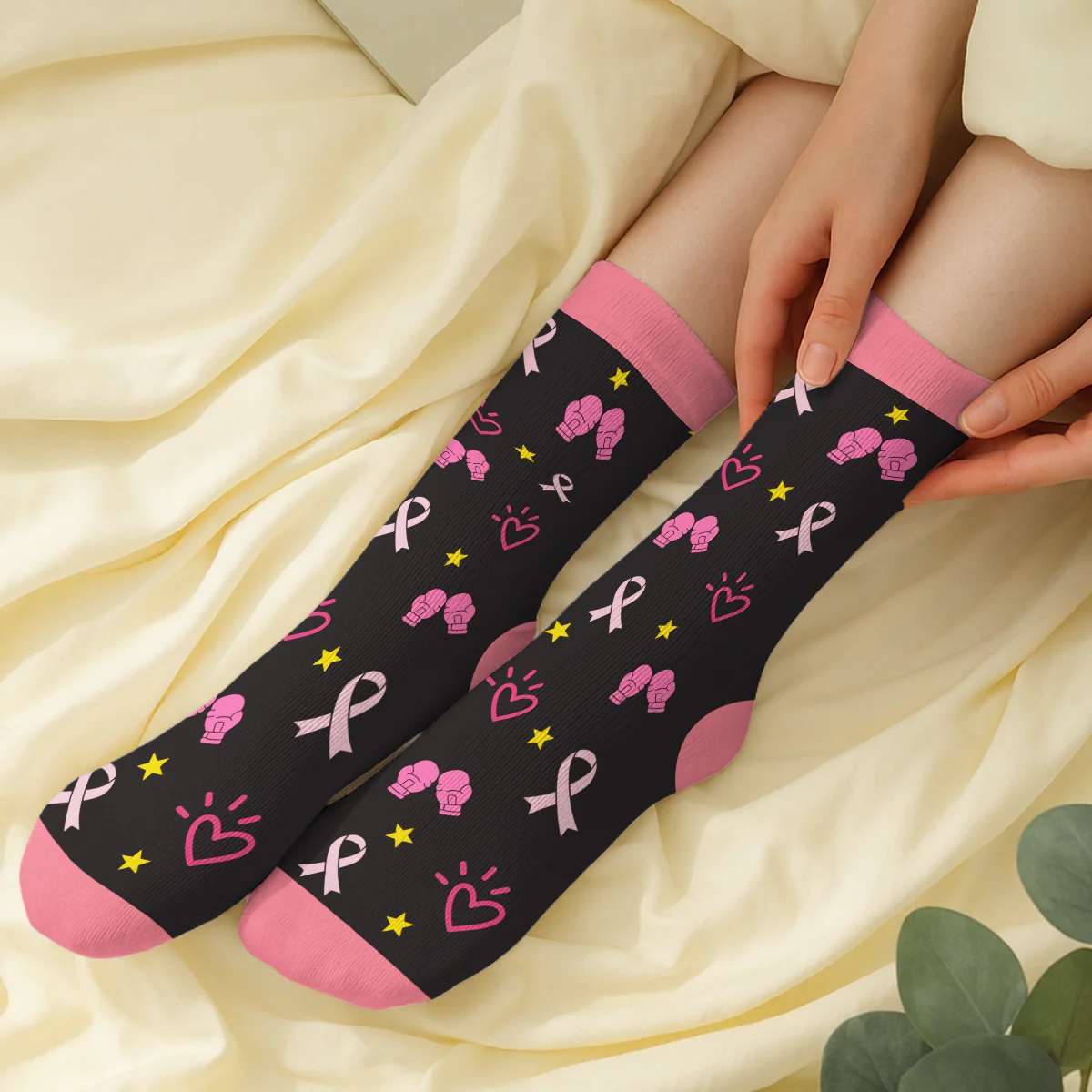 Cancer Picked Wrong Woman - Personalized Custom Crew Socks - Image 2