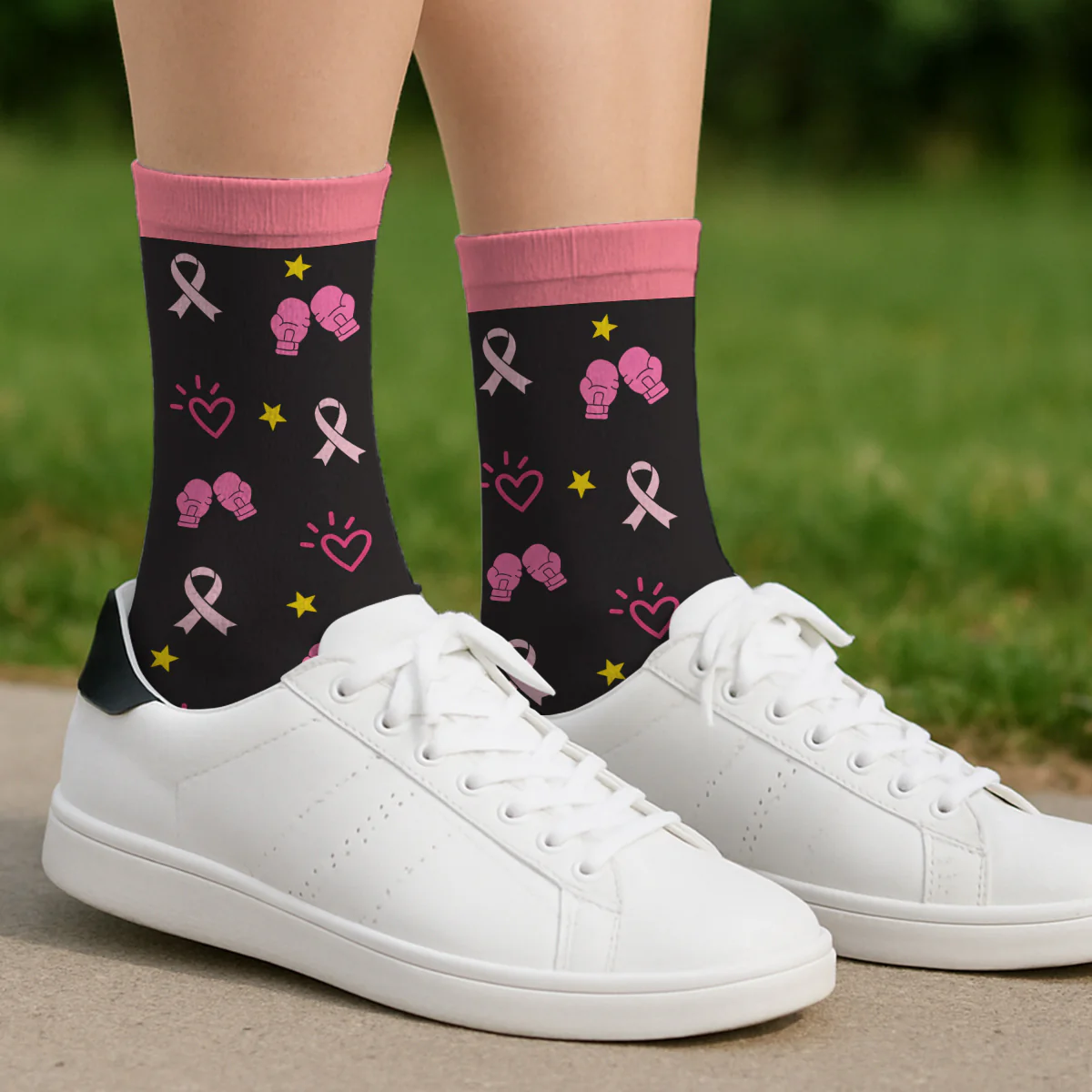 Cancer Picked Wrong Woman - Personalized Custom Crew Socks - Image 3