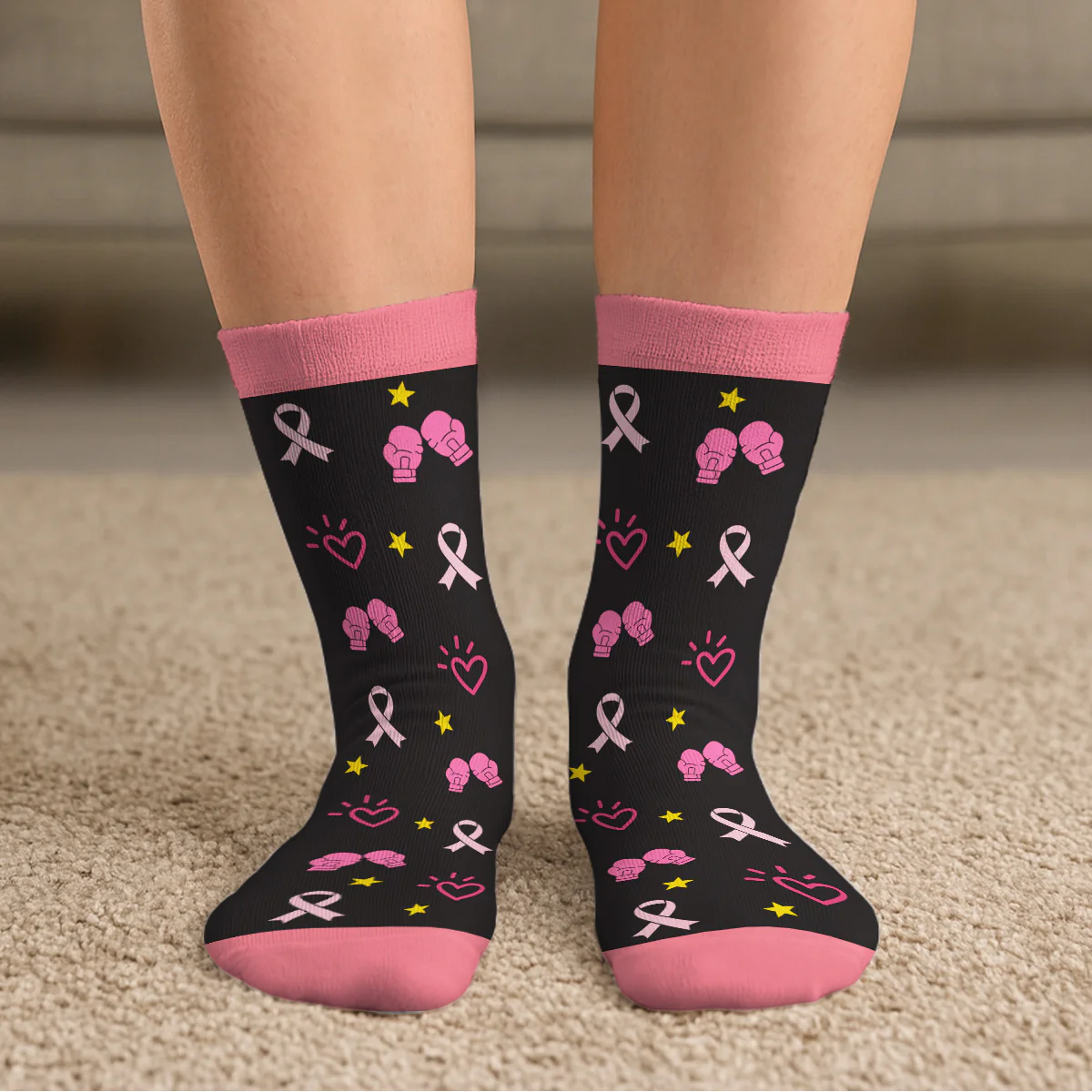 Cancer Picked Wrong Woman - Personalized Custom Crew Socks - Image 4