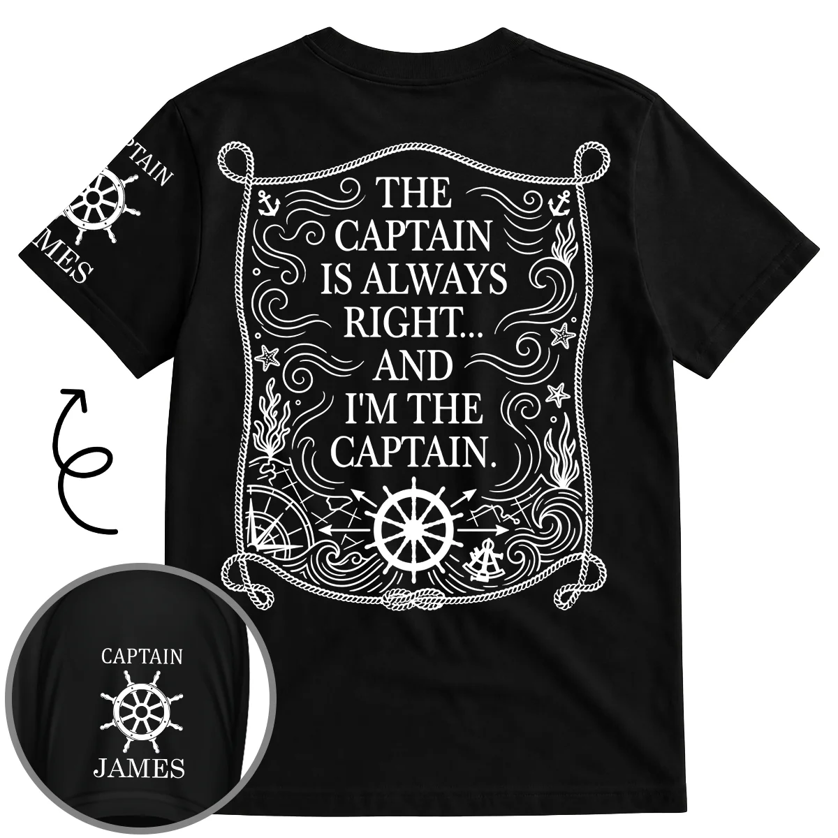 Captain Life Nautical - Personalized Custom Shirt With Design On Sleeve - Image 2