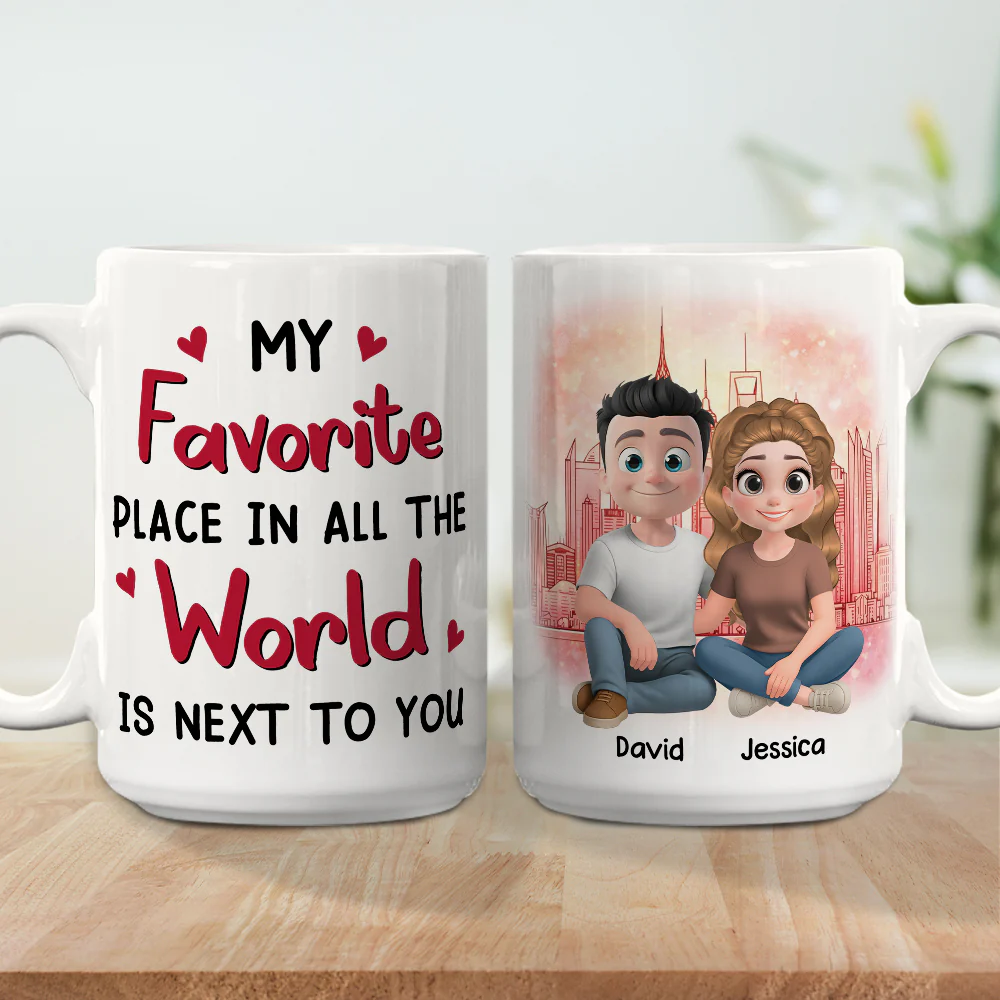 Cartoon Couple Beside Together - Personalized Custom Coffee Mug - Image 4