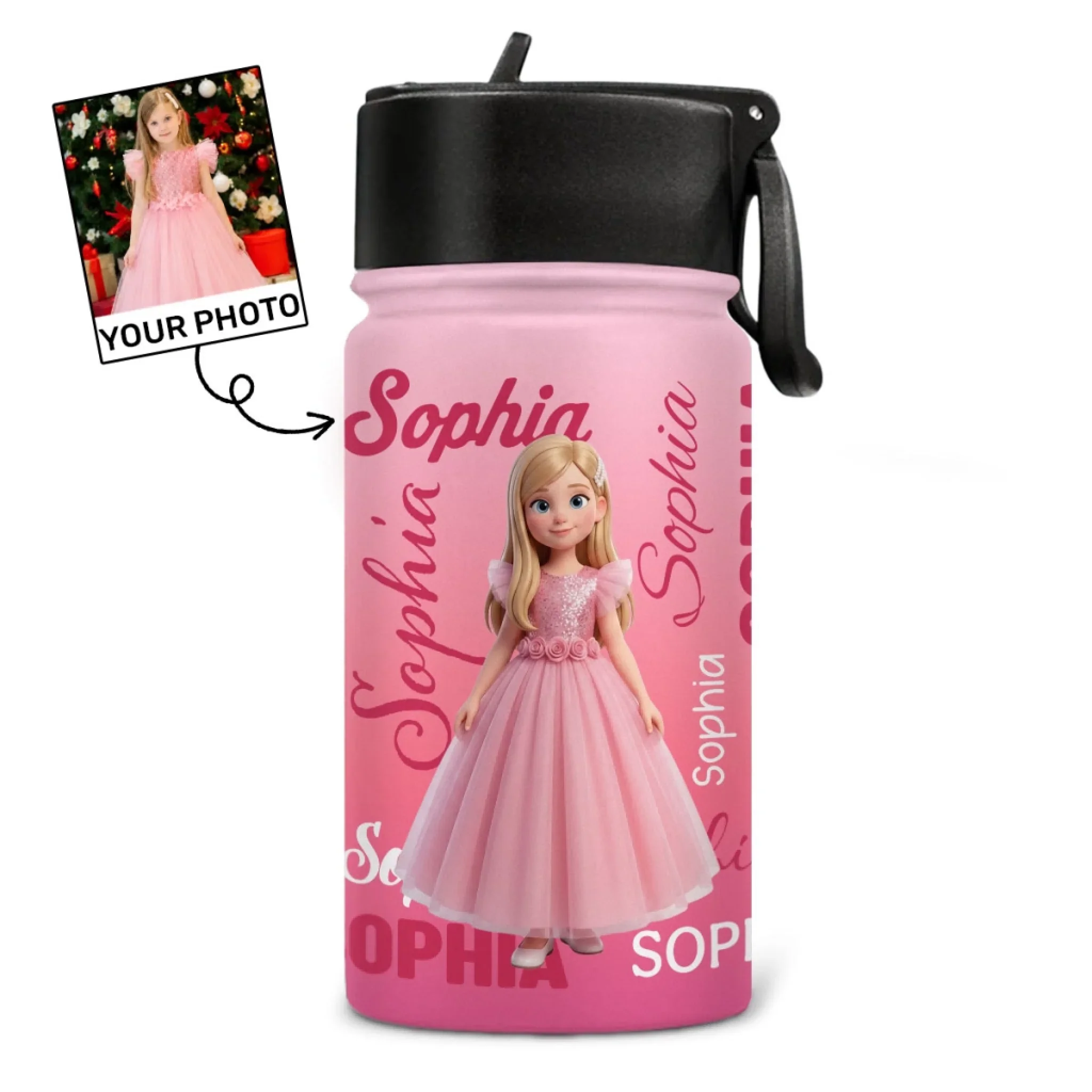 Cartoon Photo Kids - Personalized Custom Kids Water Bottle