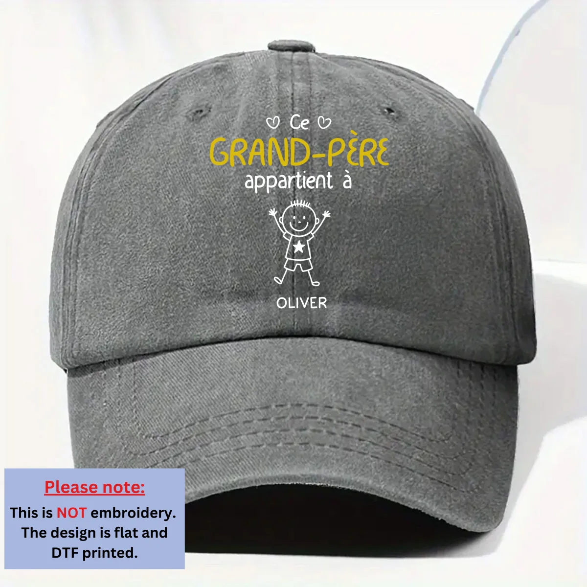 Casquette en Denim Délavé Personnalisée - Ce Papi Nous Appartient - Image 7