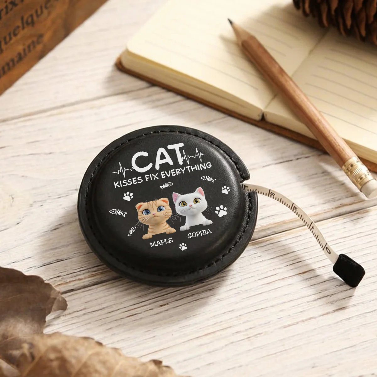 Cat Kisses - Personalized Custom Leather Tape Measure