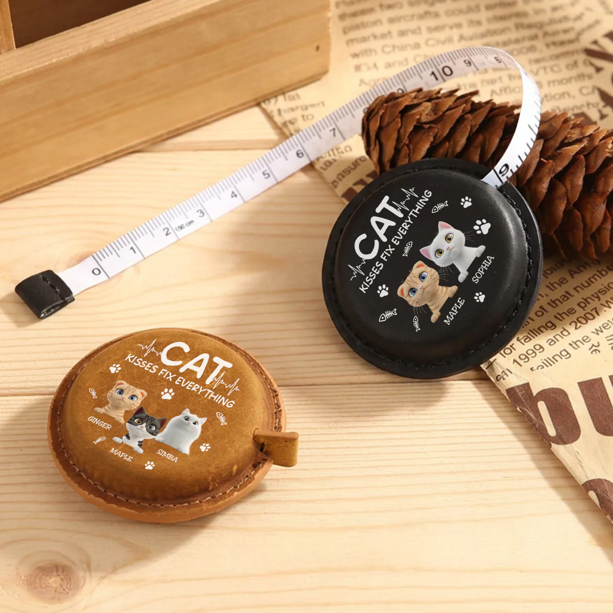 Cat Kisses - Personalized Custom Leather Tape Measure - Image 3