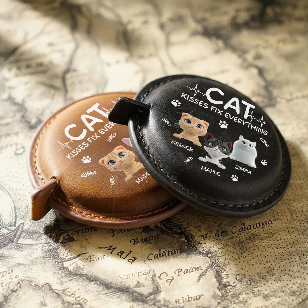 Cat Kisses - Personalized Custom Leather Tape Measure - Image 4