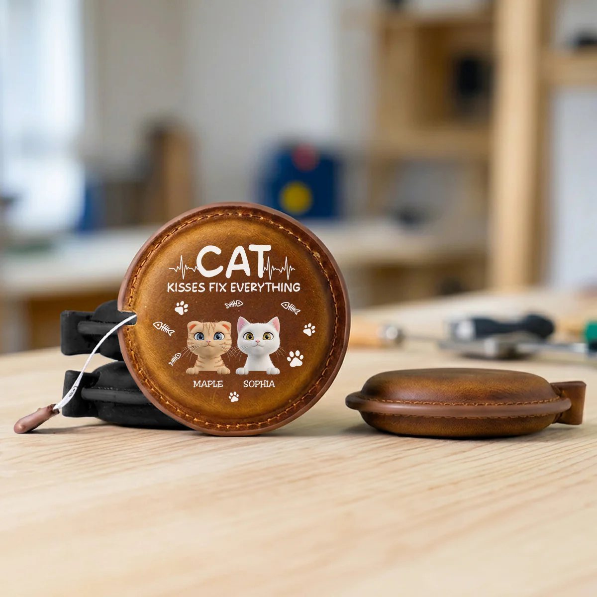 Cat Kisses - Personalized Custom Leather Tape Measure - Image 5
