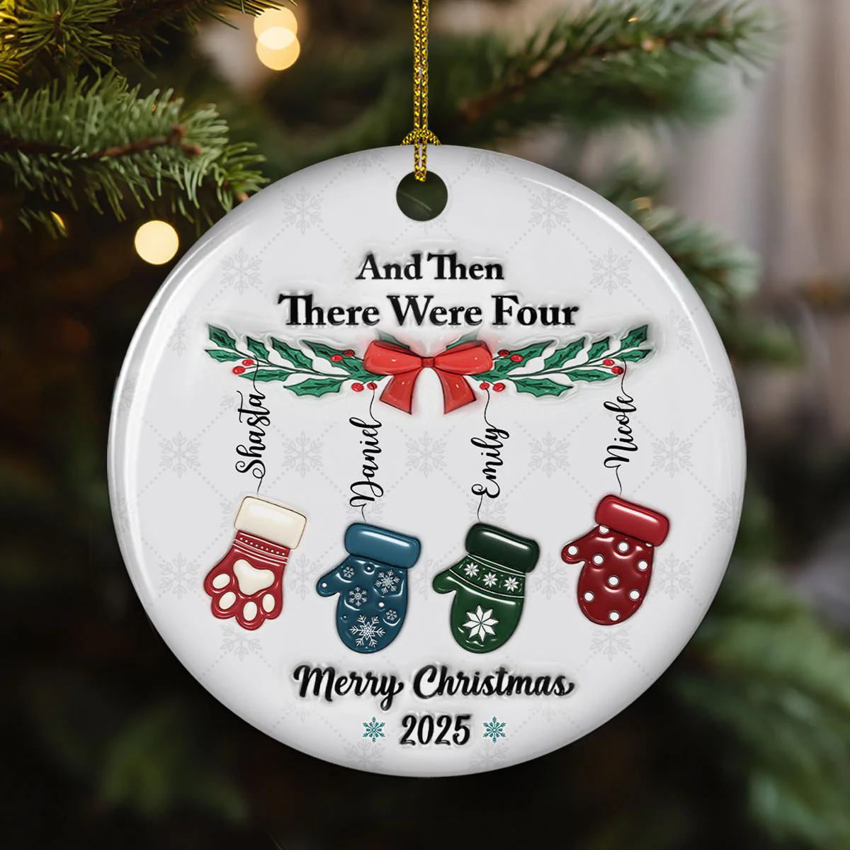 Ceramic Cozy Christmas Family - Personalized Custom 3D Inflated Effect Ceramic Ornament