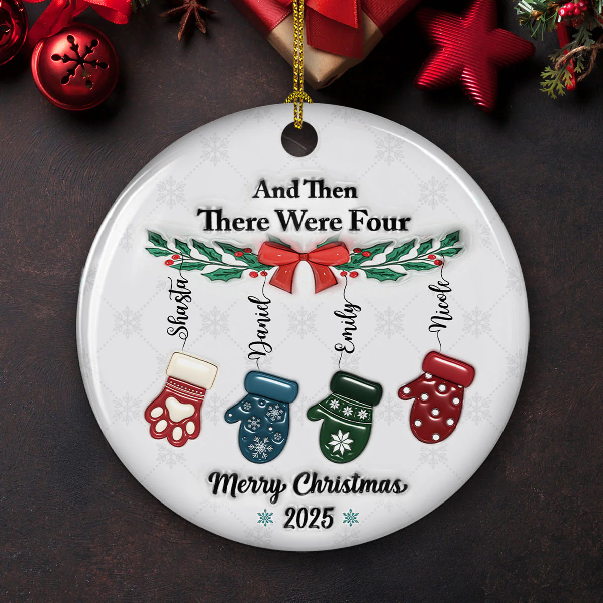 Ceramic Cozy Christmas Family - Personalized Custom 3D Inflated Effect Ceramic Ornament - Image 2