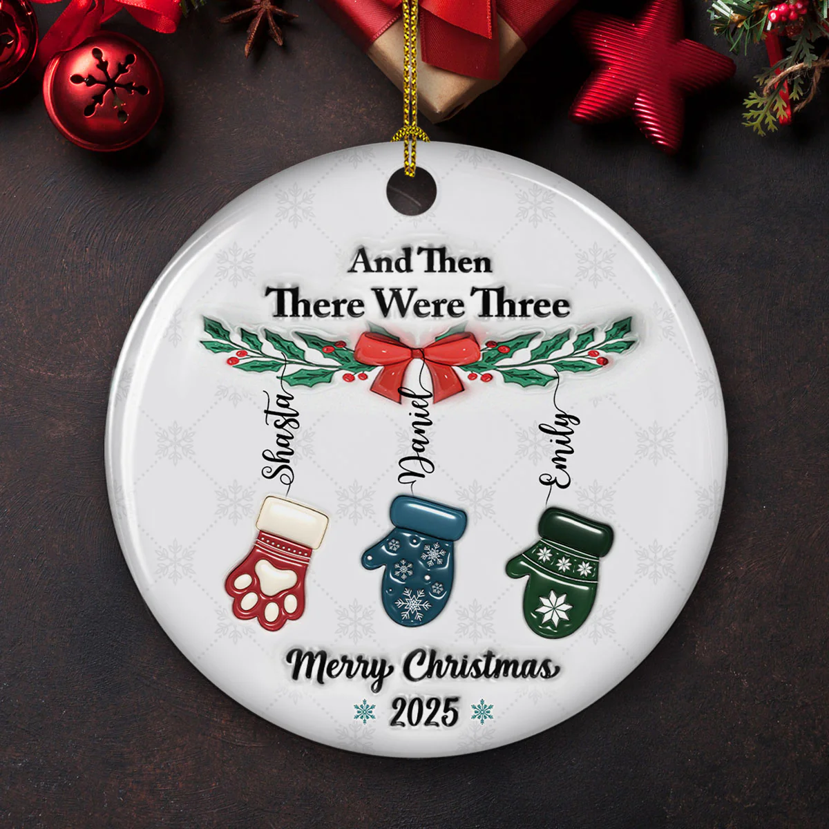 Ceramic Cozy Christmas Family - Personalized Custom 3D Inflated Effect Ceramic Ornament - Image 5