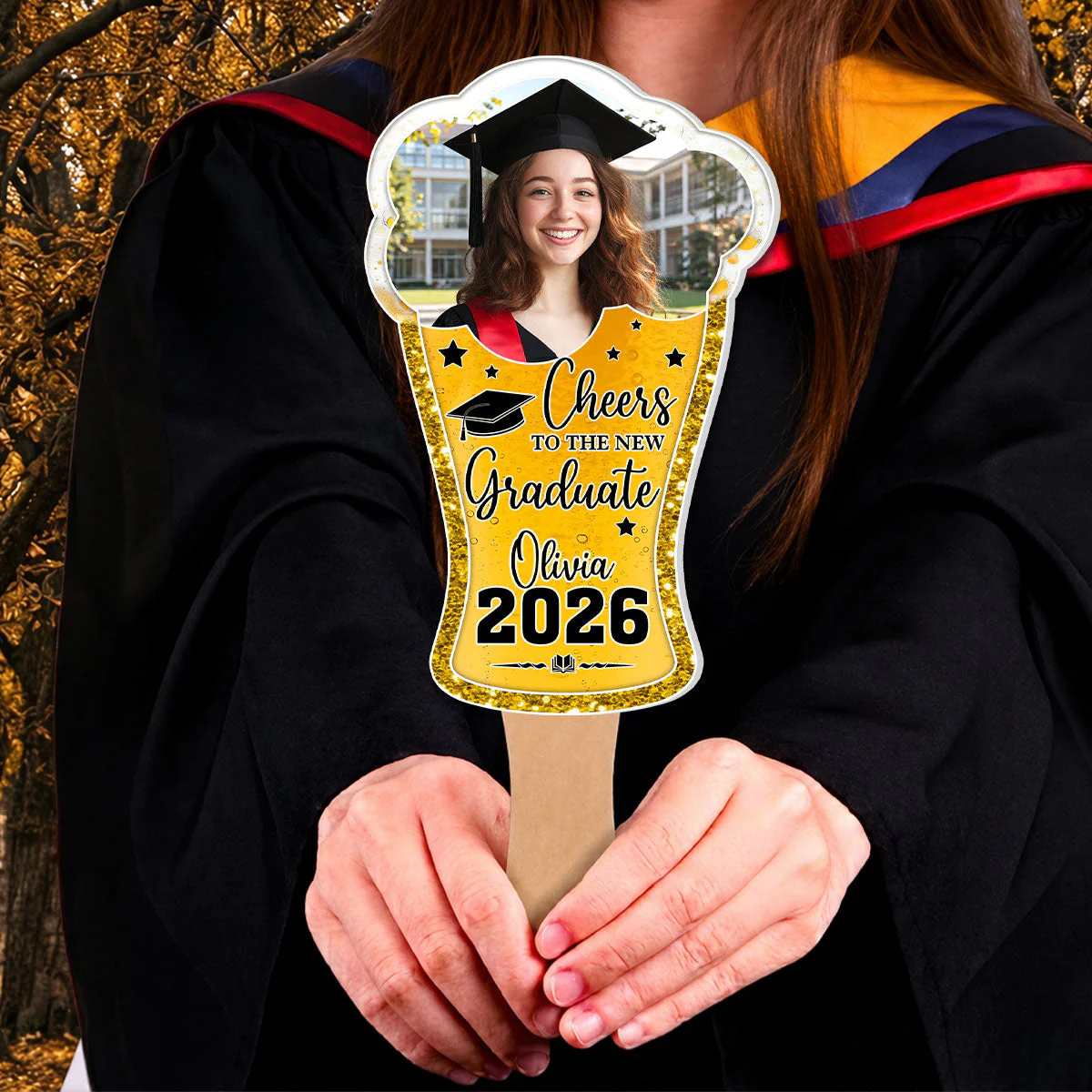 Cheers To The New Graduate - Personalized Custom Hand Fan - Image 2