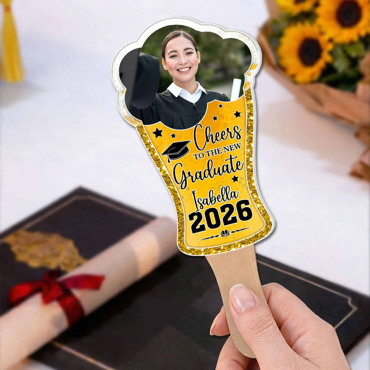 Cheers To The New Graduate - Personalized Custom Hand Fan - Image 3
