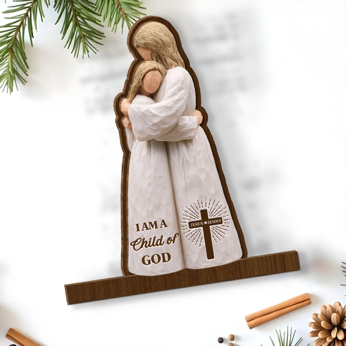 Child Of God Embrace - Personalized Custom 2-Layer Wood Plaque With Flat Base - Image 5
