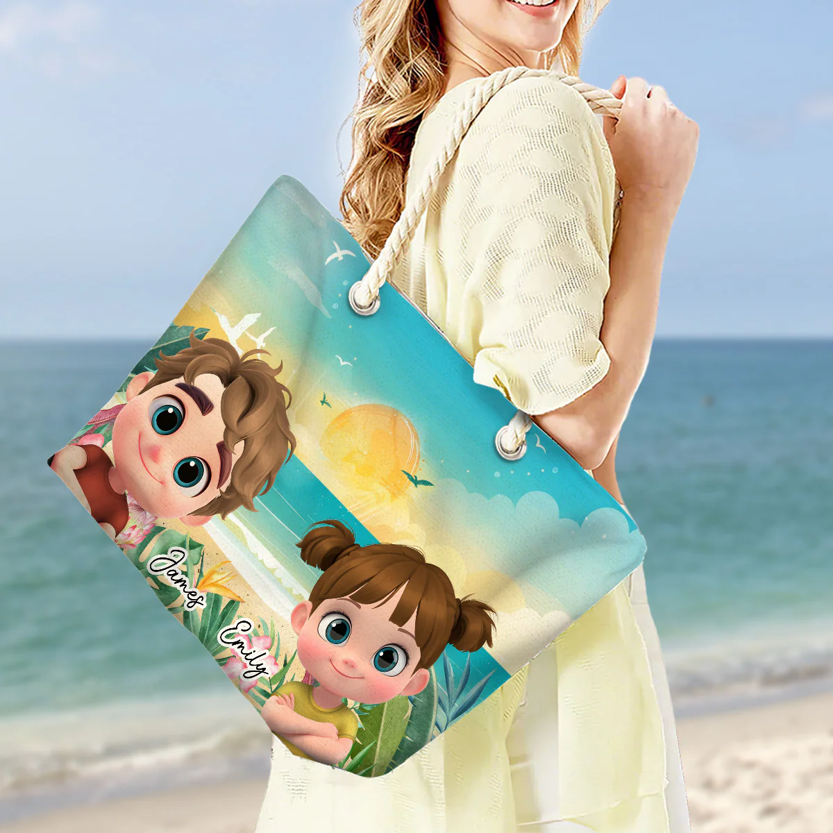 Children At The Beach - Personalized Custom Beach Bag - Image 6
