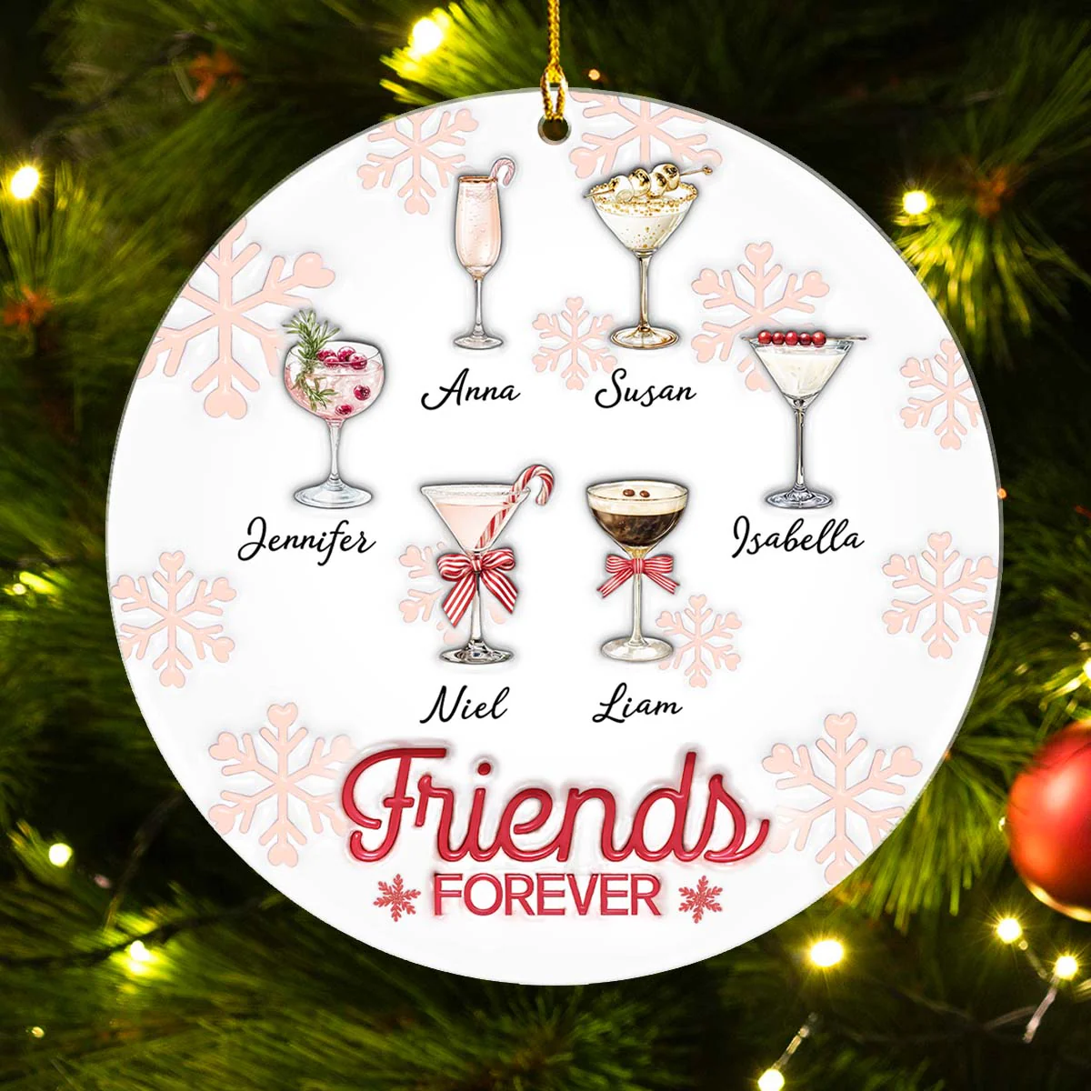 Christmas Cocktails Friends - Personalized Custom 3D Inflated Effect Acrylic Ornament - Image 2