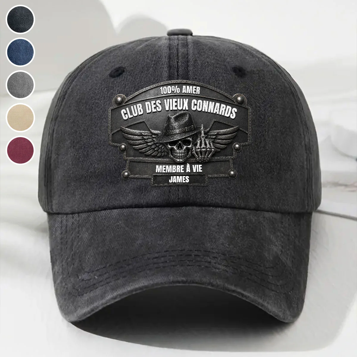 Club Des Vieux Connards - Personalized Custom 3D Effect Vintage Washed Denim Cap