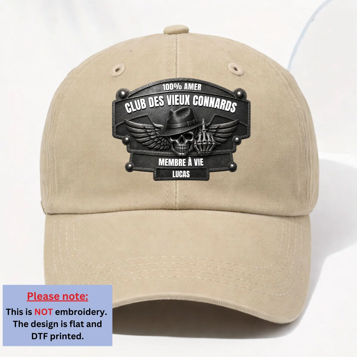 Club Des Vieux Connards - Personalized Custom 3D Effect Vintage Washed Denim Cap - Image 10