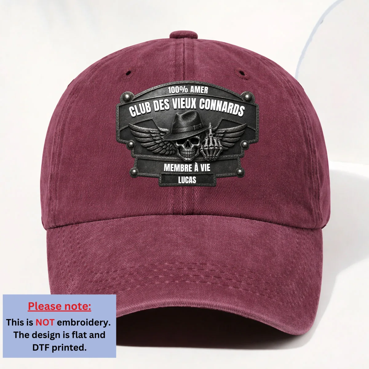 Club Des Vieux Connards - Personalized Custom 3D Effect Vintage Washed Denim Cap - Image 9