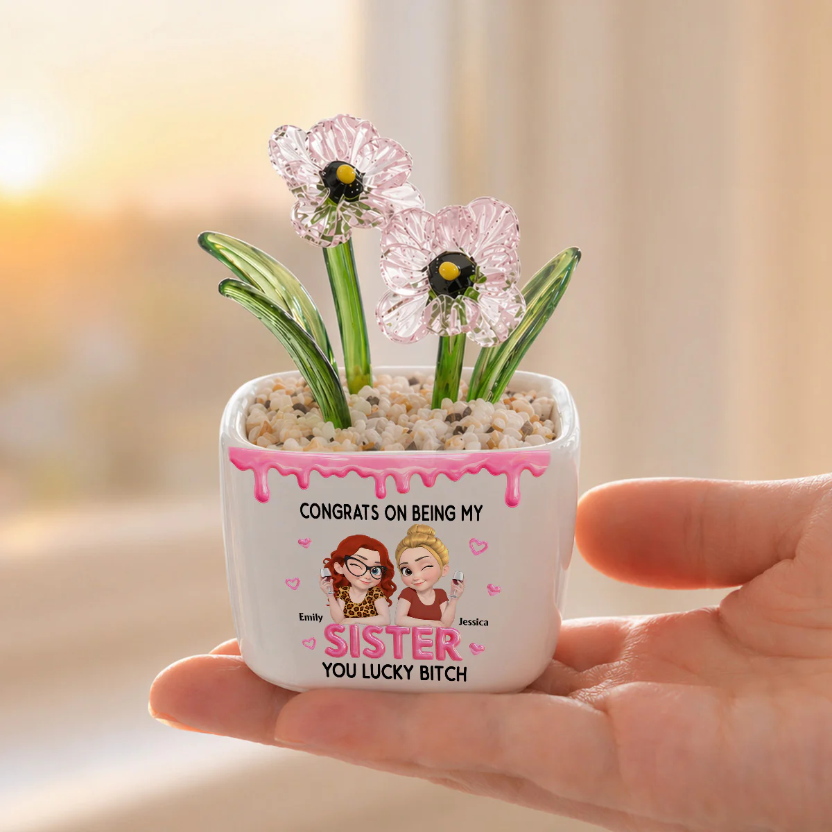 Congrats My Sister - Personalized Custom Glass Birth Month Flower - Image 2