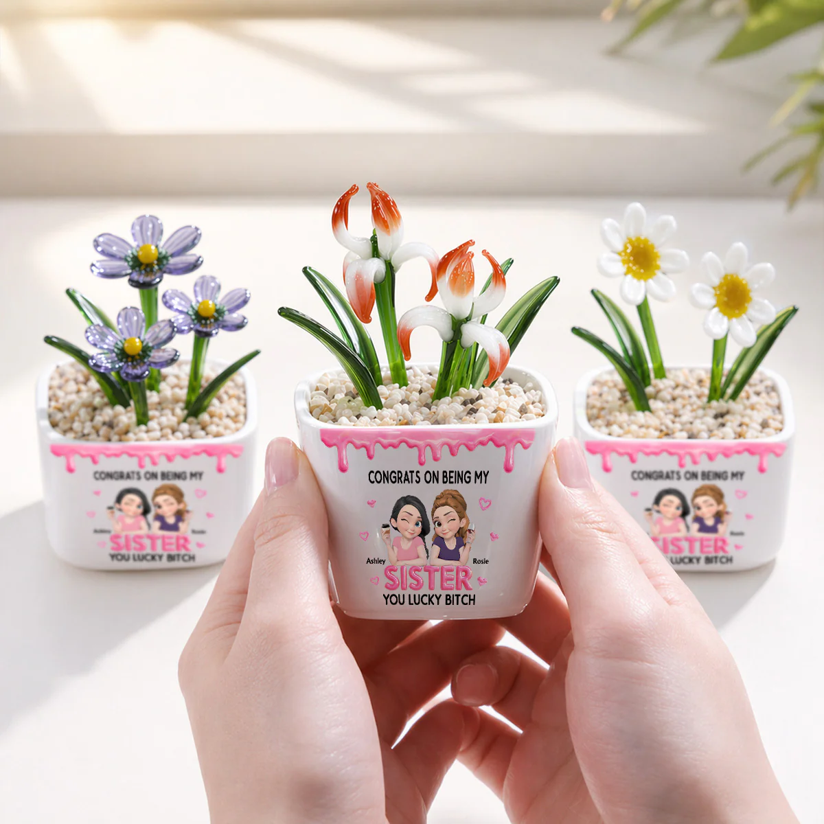 Congrats My Sister - Personalized Custom Glass Birth Month Flower - Image 4