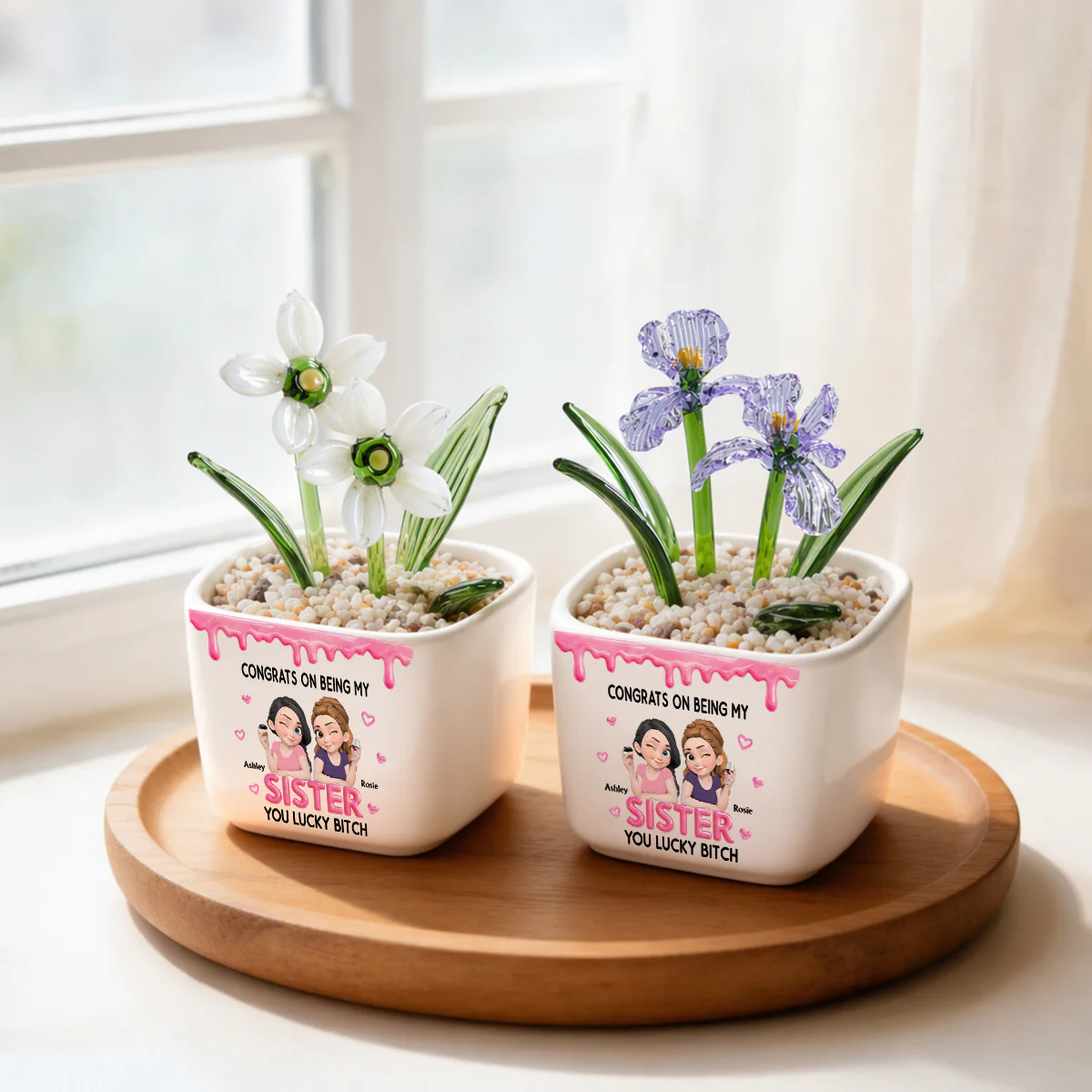 Congrats My Sister - Personalized Custom Glass Birth Month Flower - Image 5