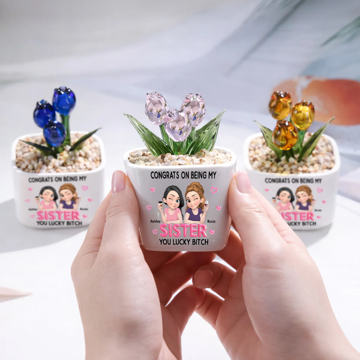 Congrats My Sister - Personalized Custom Glass Everlasting Tulips - Image 2
