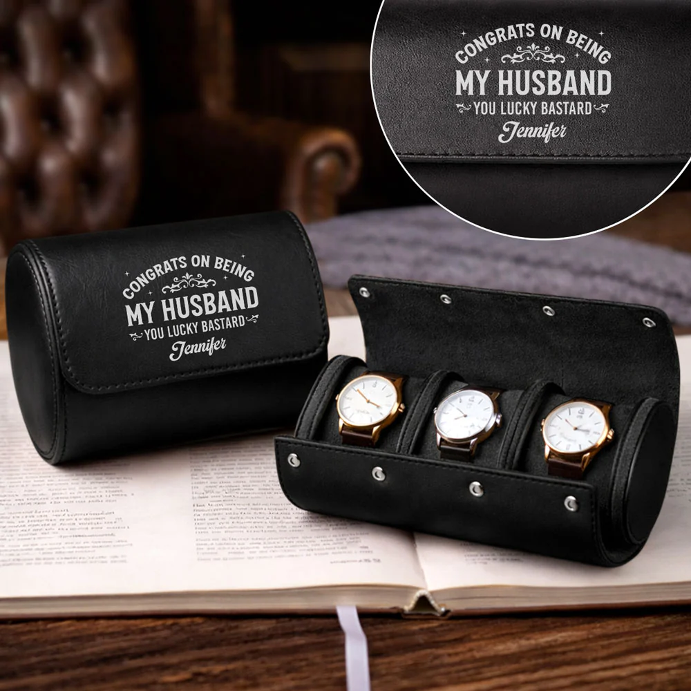 Congrats On Being My Husband - Personalized Custom Leather Watch Case