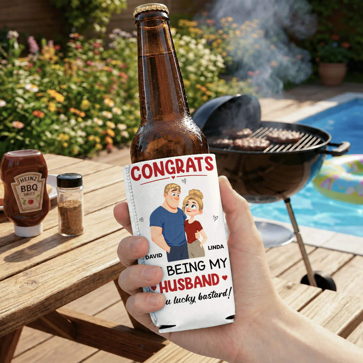 Congrats On Being My Husband - Personalized Custom Skinny Can Cooler - Image 4